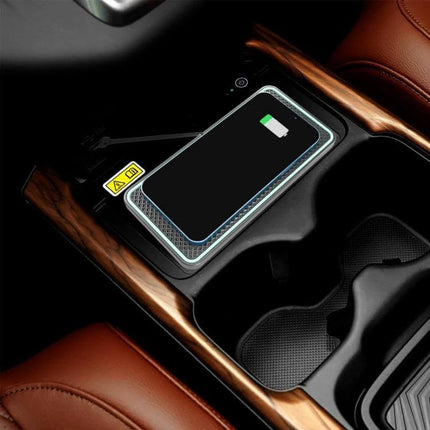 C1Pro 2-In-1 Car Wireless Charging Pad Black For AirPods And iPhone on car console showing iPhone charging
