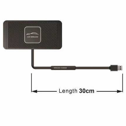 Car Wireless Charging Pad Anti-Slip For Dashboard Everyday Use black Qi pad with silicone anti-slip base and 30cm USB cable for in-car dashboard placement