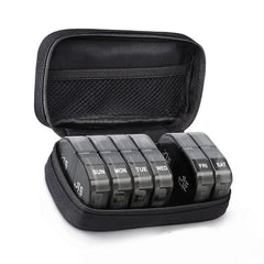 Compact 14-Compartment Pill Organizer with Leather Carrying Case