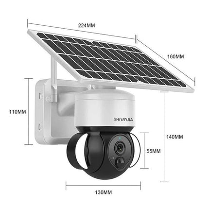 SHIWOJIA Waterproof Solar Dome IP Camera for Home Security outdoor solar-powered dome camera with dimensions shown and motion lens