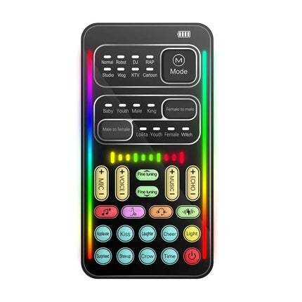 Voice Changer For Everyday Streaming And Gaming Fun – handheld RGB voice changer remote with mode buttons and voice effects