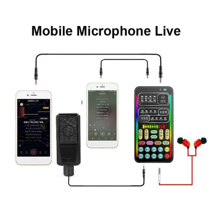 Voice Changer For Everyday Streaming And Gaming Fun - compact mobile microphone setup with control panel, phone hookups and earbuds for live streaming
