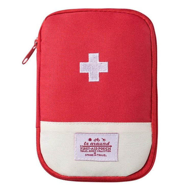Travel Home Portable Medical Bag Red For Everyday First Aid - compact red first aid pouch with white cross, Oxford cloth, zipper, small travel medical organizer