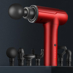 Portable 6-Speed Massage Gun with 6 Interchangeable Heads and CN Plug Red