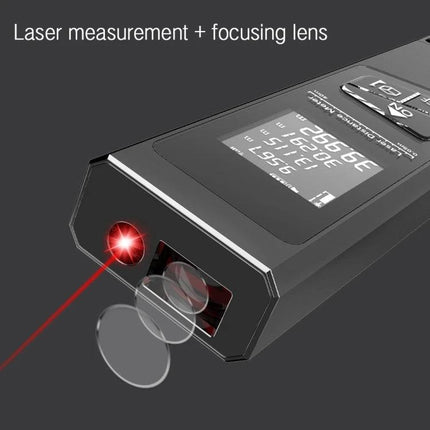 Laser Rangefinder with Digital Display for Distance Measurement showing laser beam, focusing lens and digital screen for accurate measurements