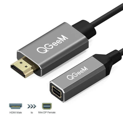 QGeeM HDMI to Mini DisplayPort Converter with USB Power - gray HDMI male to Mini DP female adapter cable for laptop, monitor, projector