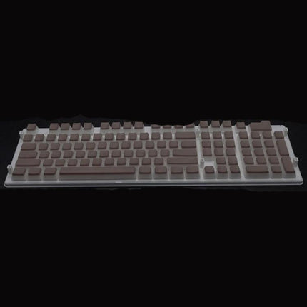 Translucent Double-Layer PBT Keycaps for Mechanical Keyboards on a full 108-key board showing translucent base and brown keytops