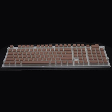 Translucent Double-Layer PBT Keycaps for Mechanical Keyboards on a full 108-key board with brown translucent double-layer PBT keycaps