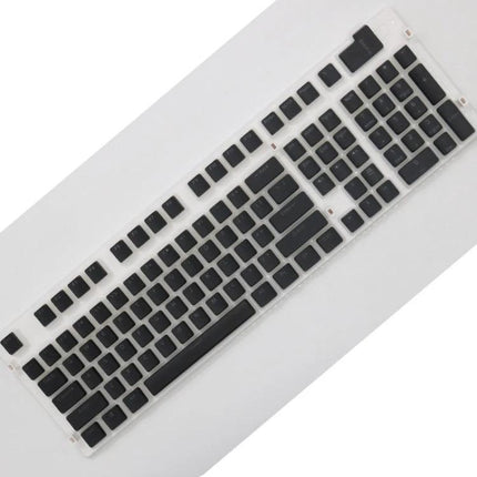 Translucent Double-Layer PBT Keycaps for Mechanical Keyboards installed on a 108-key white keyboard, durable translucent double-layer design for typing and gaming