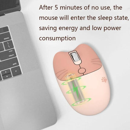 Cute Silent Wireless Bluetooth Mouse for Everyday Laptop Use in Pink shown next to a laptop, silent clicks and energy-saving sleep mode