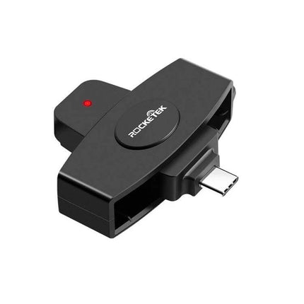 Rocketek USB-C Smart Card Reader for Secure ID Access - compact black USB-C smart card reader for secure government ID and CAC access