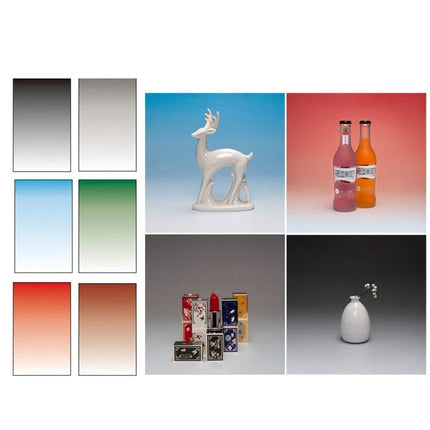 Gradient Morandi Double-Sided Photography Background Paper, 54x83cm showing assorted gradient backdrops used in product and portrait shoots