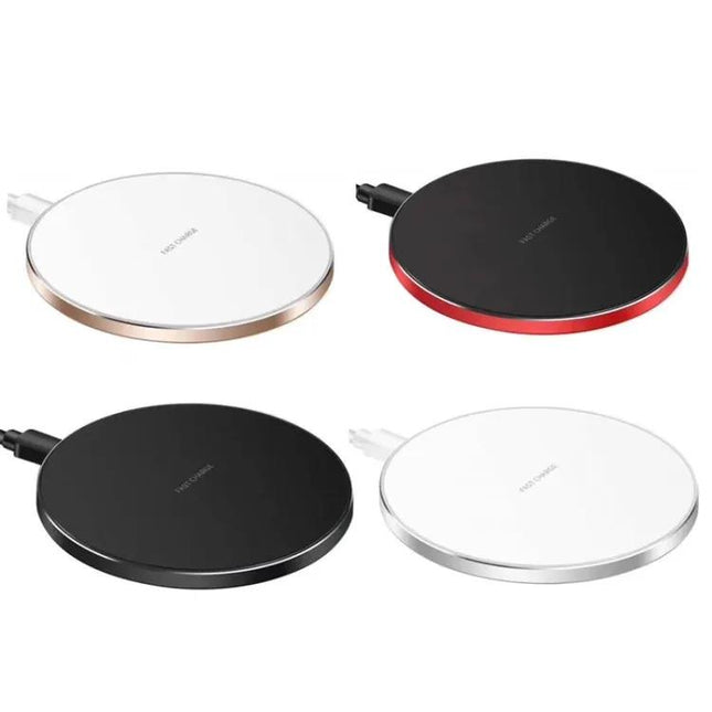 15W Qi Wireless Charger Round Metal Fast Charge Black Silver White Mirror Colors