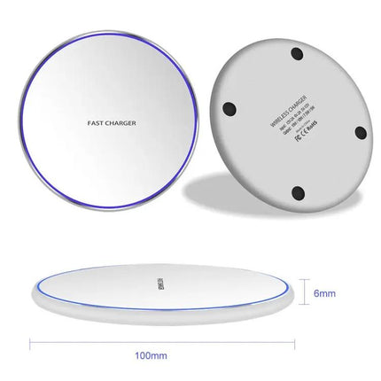 15W Qi Wireless Charger Round Metal Fast Charge Black Silver White Mirror Colors