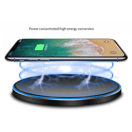 15W Qi Wireless Charger Round Metal Fast Charge Black Silver White Mirror Colors