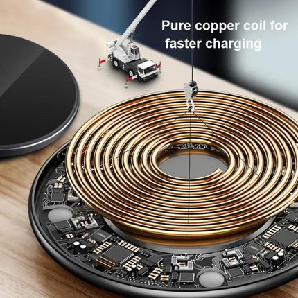 15W Qi Wireless Charger Round Metal Fast Charge Black Silver White Mirror Colors