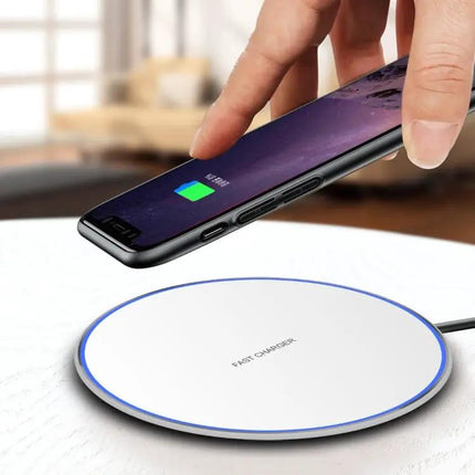 15W Qi Wireless Charger Round Metal Fast Charge Black Silver White Mirror Colors