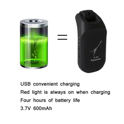 Compact Wireless Receiver for Daily Electric Guitar Practice — compact USB rechargeable transmitter with 4-hour 3.7V 600mAh battery
