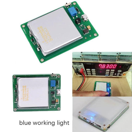 Schumann Resonance Pulse Generator for Daily Audio Enhancement compact circuit board with battery and blue working light
