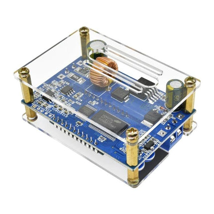 Adjustable Voltage Regulator with LCD Display for Electronic Projects - compact module with clear acrylic case, digital readout and adjustable output for testing circuits
