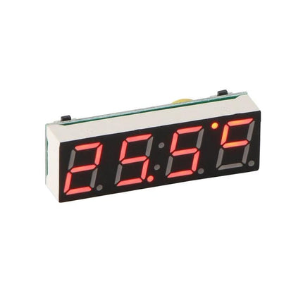 Versatile Digital Clock with Thermometer and Voltmeter Functions - red LED module showing time and temp for electronics and automotive projects