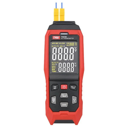 K-Type Thermocouple Probe Thermometer for Temperature Monitoring handheld digital probe with dual thermocouple leads and large backlit display