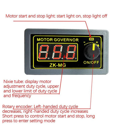 ZK-MG PWM DC Motor Speed Controller with Digital Display front view showing digital encoder knob and LED duty cycle display