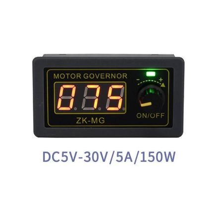ZK-MG PWM DC Motor Speed Controller with Digital Display black panel with LED readout and encoder knob, DC5V-30V 5A 150W
