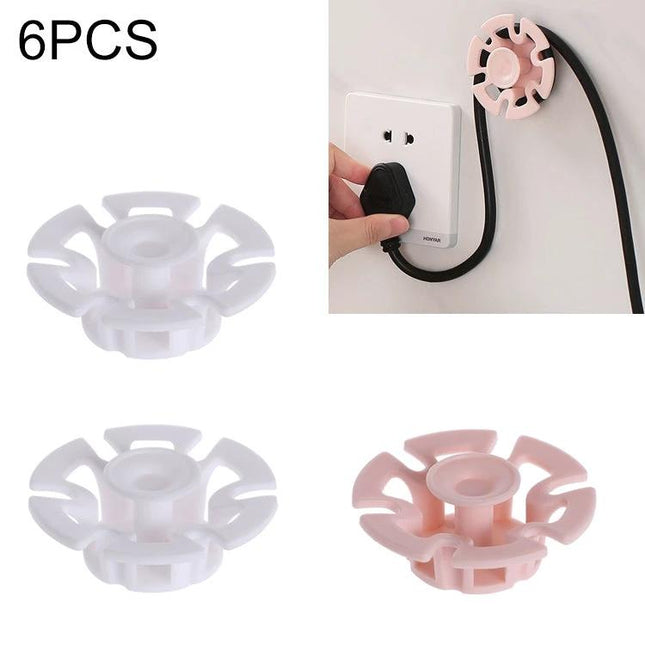 6 Pack Cable Organizer Winder Traceless Paste Hook For Power And Data Cables - 6pcs white pink PP cable winder with adhesive hook, waterproof durable wall-mounted organizer