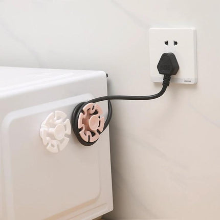 6 Pack Cable Organizer Winder Traceless Paste Hook For Power And Data Cables neatly holding microwave power cord on wall-mounted self-adhesive hooks
