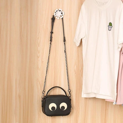 6 Pack Cable Organizer Winder Traceless Paste Hook For Power And Data Cables - wall hook organizing bag and cables scene with small black purse hanging on adhesive hook