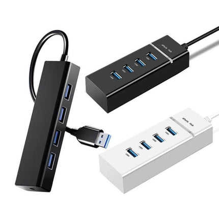 Compact Four-Port USB Hub for Connecting Devices Daily - compact black and white USB 2.0 hub with four ports to connect printer, scanner, external drive