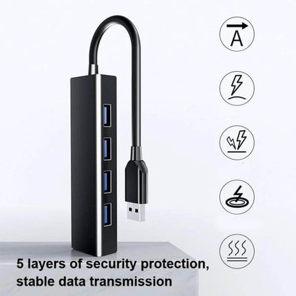 Compact Four-Port USB Hub for Connecting Devices Daily - compact black USB hub with 4 ports for home office cable reduction
