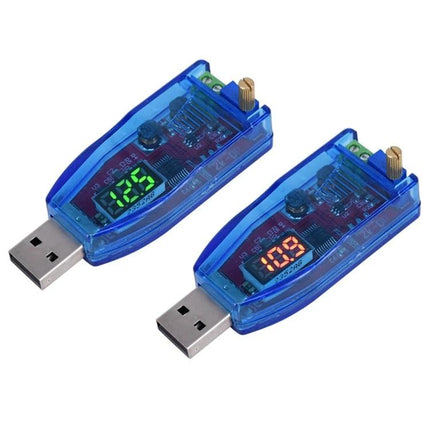 Adjustable USB Power Supply Regulator for Electronic Devices - clear blue USB voltage regulator with digital display and adjustable trimmer