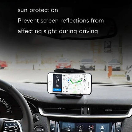 Car Mount Phone Holder for Vehicle Navigation with Versatile Placement Options - dashboard phone mounted showing navigation, sun protection, reduces reflections