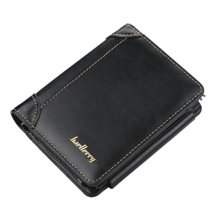 Baellerry D9159 Men Short Tri-Fold Zip Coin Purse Thin Card Holder, Black, Brown, Coffee