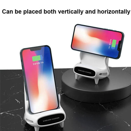 15W Loudspeaker Wireless Charge Stand For 4.5 To 11 Inch Phones And Tablets showing vertical and horizontal charging with stable base and loudspeaker design
