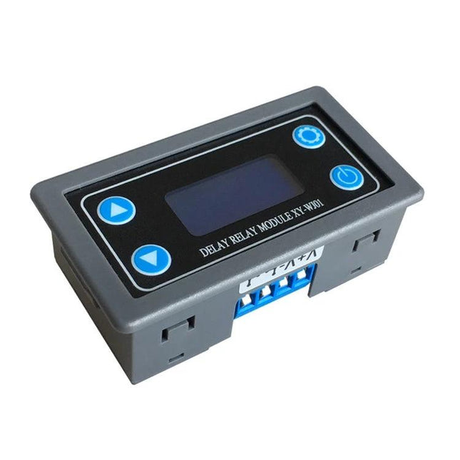 Versatile Relay Module for Delay Timing and Circuit Control - compact delay relay module with LCD, buttons and wide voltage terminals