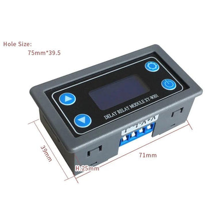 Versatile Relay Module for Delay Timing and Circuit Control - compact panel-mount delay relay with LCD and push-button controls
