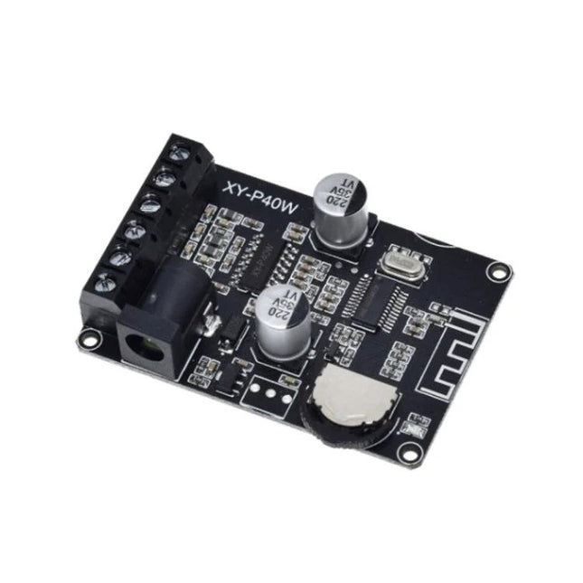 Bluetooth Stereo Amplifier for Home Audio Systems, 40W Output compact PCB module with terminals and capacitors for wireless streaming