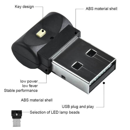 Car USB Atmosphere Light Colorful Decor Set 2 Pack - compact USB LED ambient light with ABS shell, touch switch and plug-and-play design