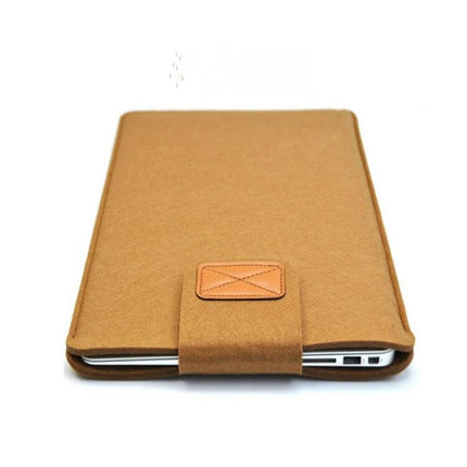 Vertical Felt Sleeve Bag for Laptops and Tablets, 11-15 Inches - tan plush felt sleeve protecting laptop during commuting and travel
