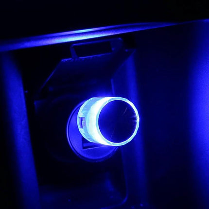 Car USB LED Atmosphere Lamp Multicolor Mood Lighting glowing blue USB plug-in ambient car light for dashboard and footwell, compact 3×1.8cm