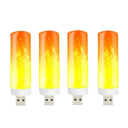 Four USB Flame Lamps for Cozy Evening Home Ambiance - set of four flickering USB flame night lights for warm bedside or living room mood lighting
