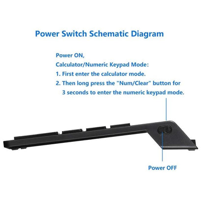 Sunreed Wired Numeric Keypad with 19 Keys for Easy Data Entry - side view showing power switch schematic and instructions