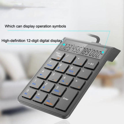 Sunreed Wired Numeric Keypad with 19 Keys for Easy Data Entry showing keypad, 12-digit display and 19 keys for fast number input