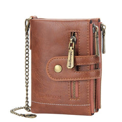 Baellerry Men's Double Zipper Tri-Fold Short Wallet in PU Leather