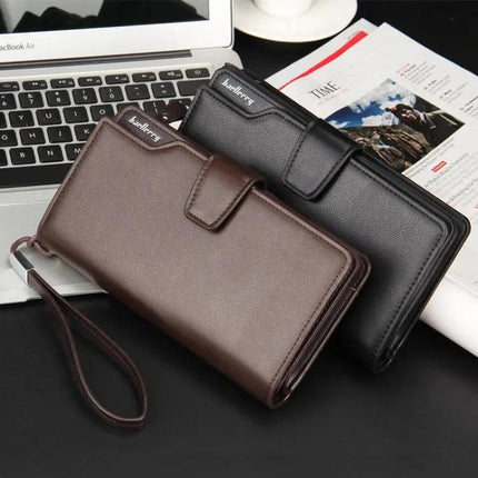 Baellerry Long Clutch Wallet for Men Brown Tri Fold Phone Bag | Syndmart