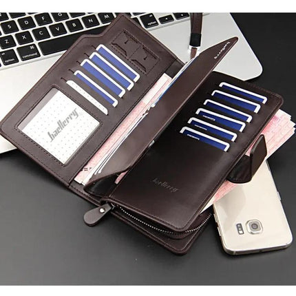 Baellerry Long Clutch Wallet for Men Brown Tri Fold Phone Bag | Syndmart