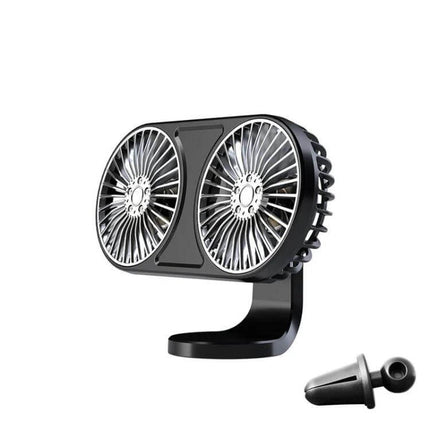 Car USB Mini Fan With Dual Head For Dashboard Air Outlet compact dual-head vent fan on stand with USB power and vent mount